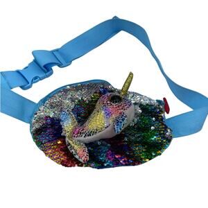 TY Blue Sequined Narwal Belt Bag Fanny Pack Glitter Belt Bag Sparkle
